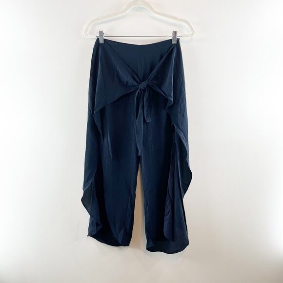 Reset By Jane High Waisted Tie Front Waterfall Overlapping Wrap Pants Black - Picture 5 of 14